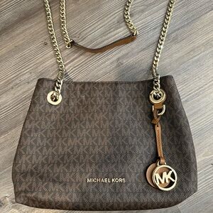 Michael Kors Dark Brown Shoulder Bag Purse with Gold Accents